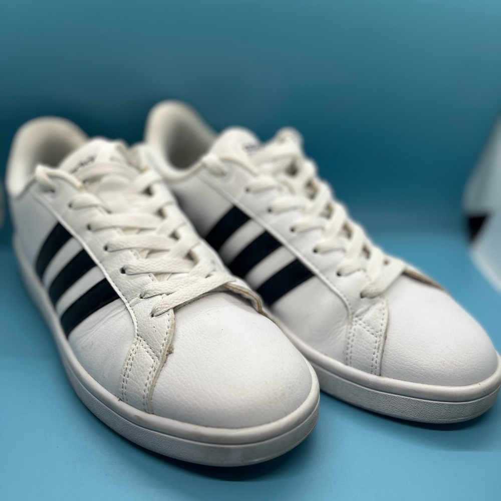 Adidas Women's White Sneakers with Black Stripes